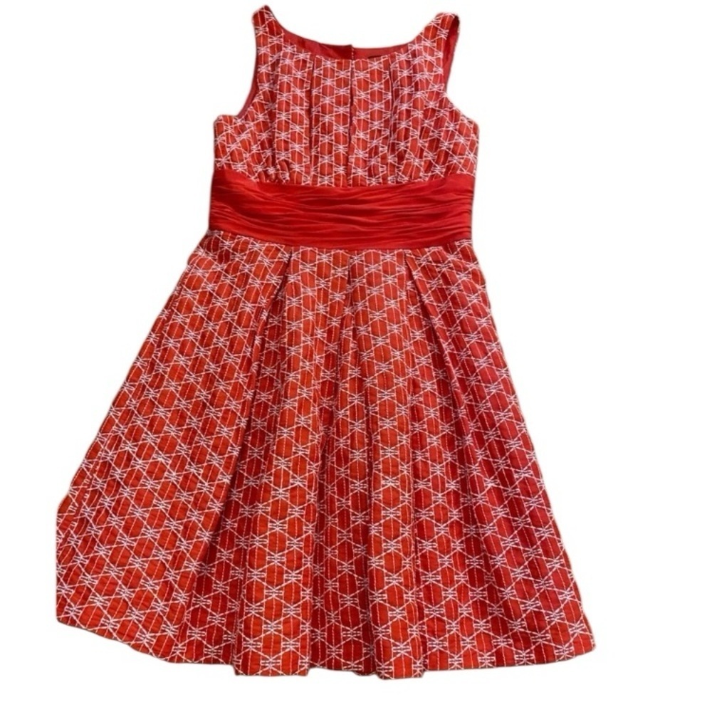 Tracy Reese Ablaze Fit & Flare Cumberbund Dress Orange Red Zipper Sleeveless 4